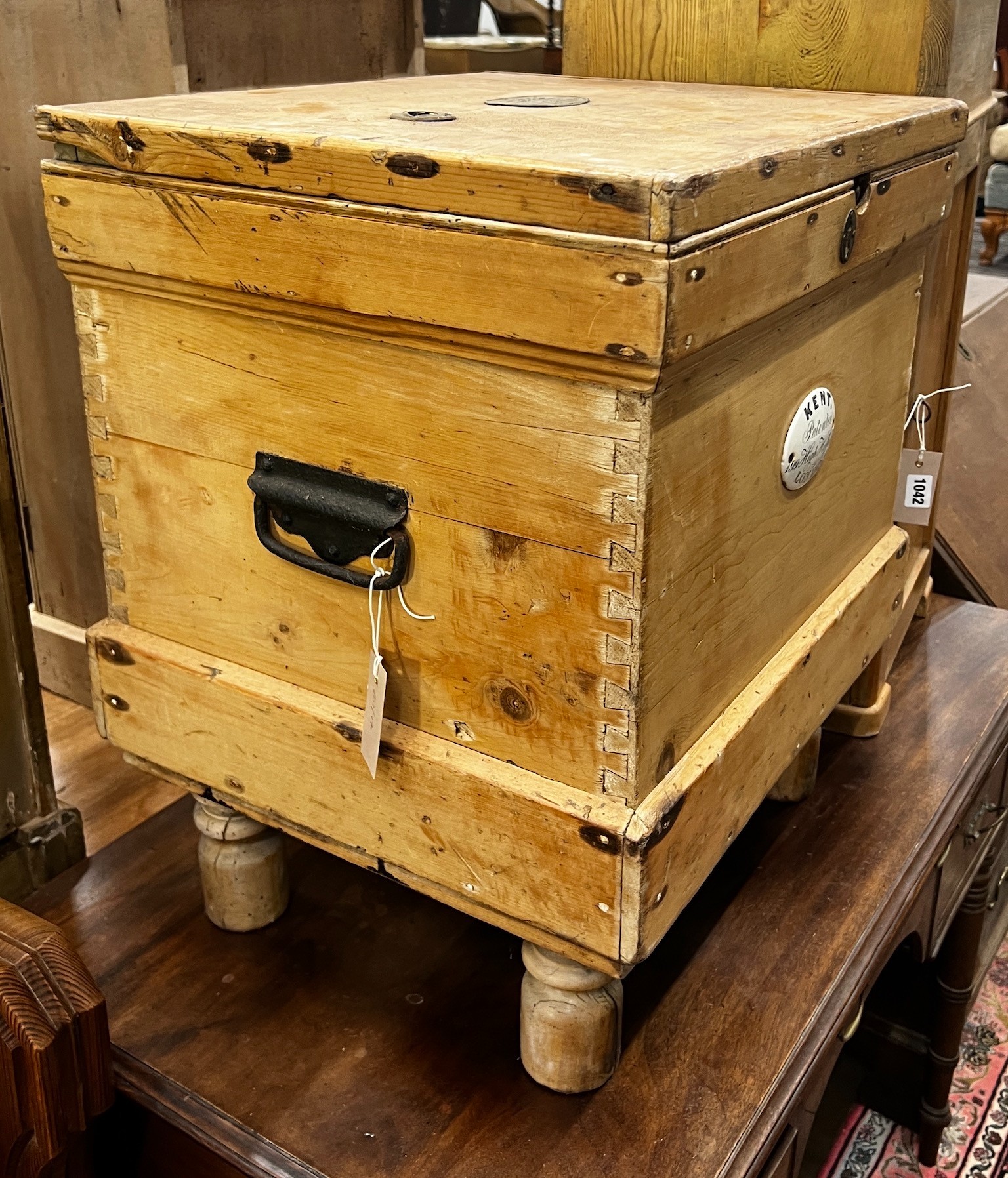 A Victorian Kent Patent pine ice box, width 51cm depth 44cm height 61cm